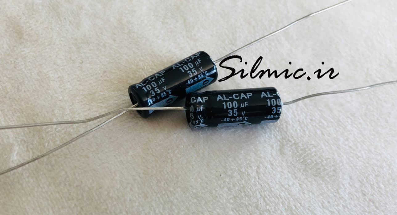 خازن اکسیال 100 میکرو فاراد 35 ولت ساخت SANYO ژاپن سری AL-CAP — تصویر ۲