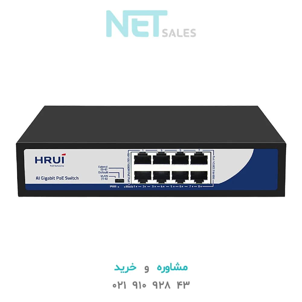 سوئیچ شبکه PoE برند HRUI مدل HR900-AXG-80N-120