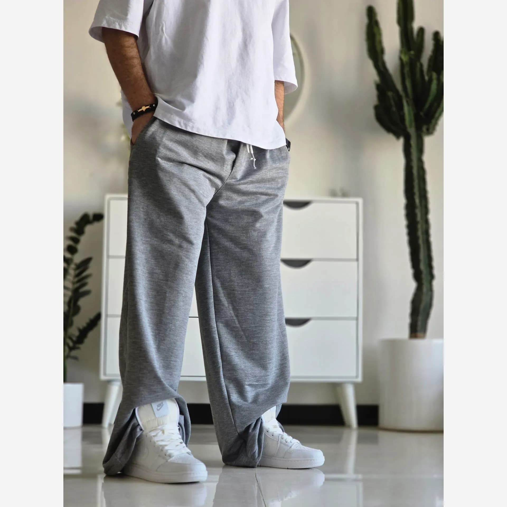 شلوار اسلش فول بگ مشکی طوسی برفی سایز XXL XXXL مناسب آقایان و خانم ها قد 115 — تصویر ۸