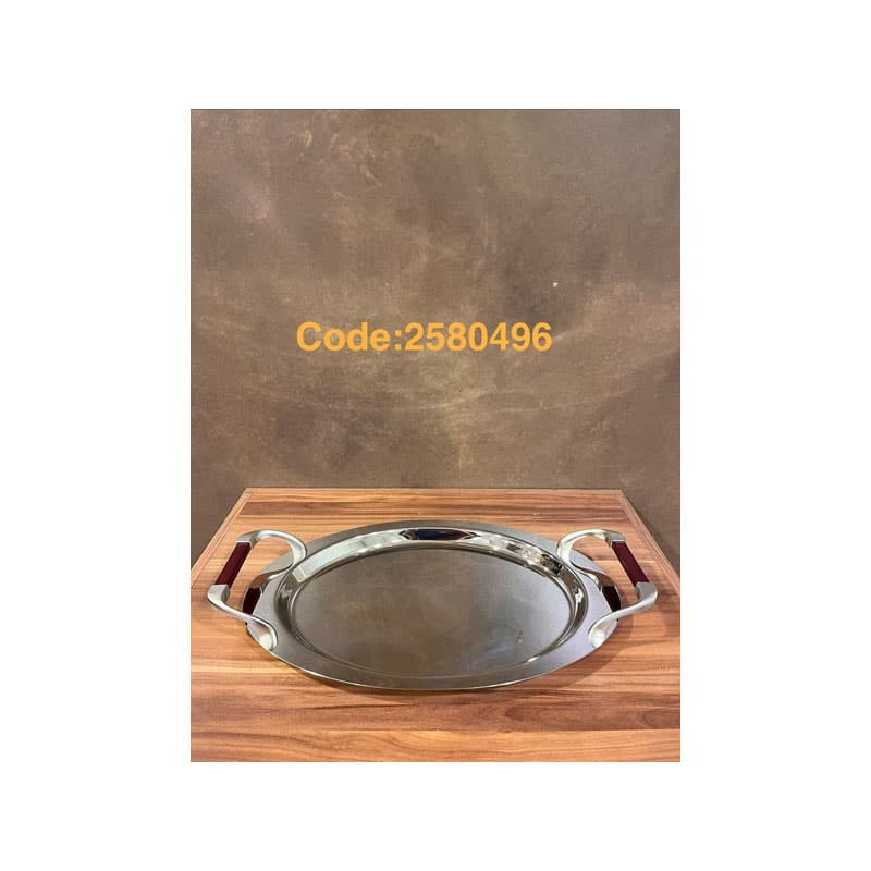 سینی پذیرایی استیل دسته چوبی 2580496