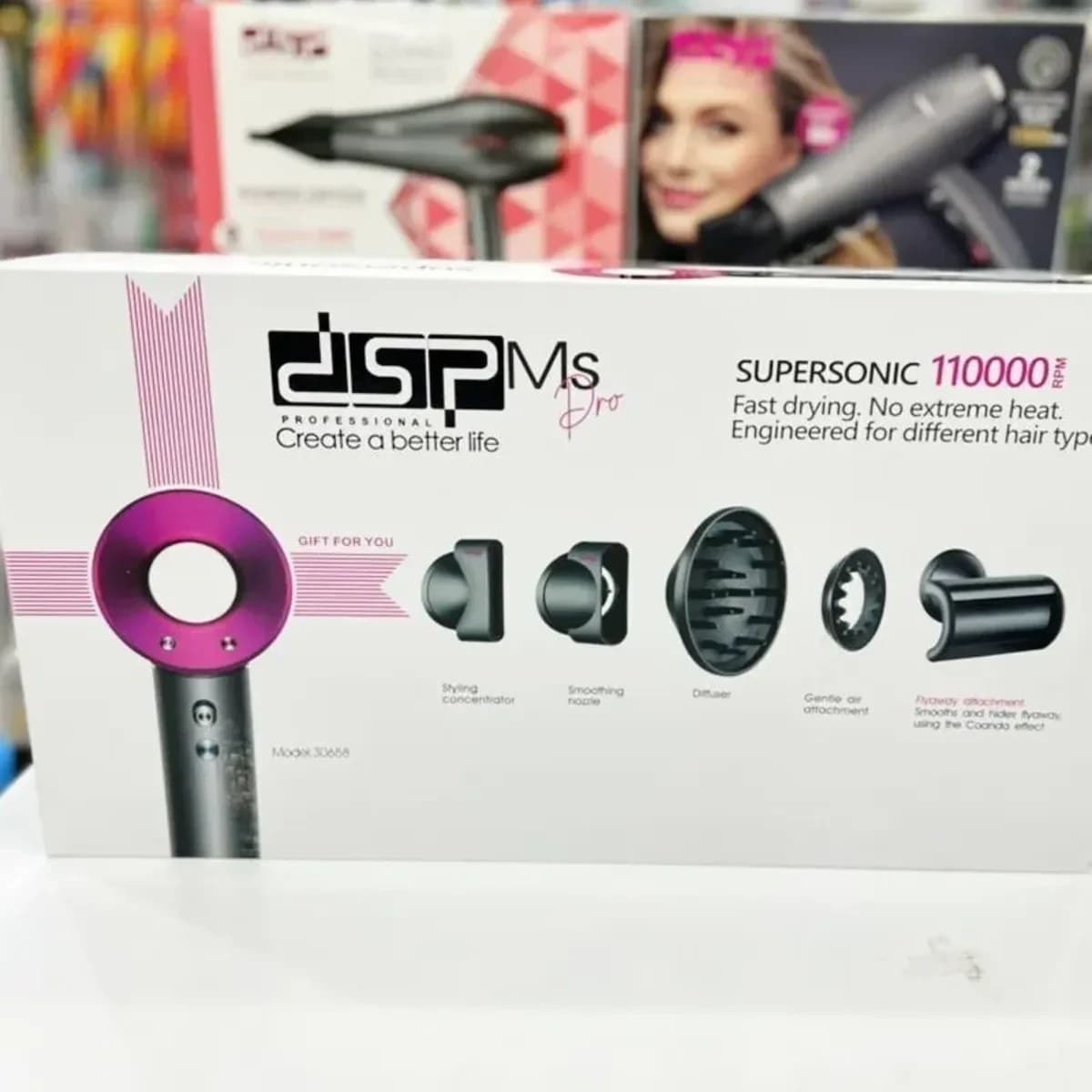 سشوار حرفه ای دی اس پی مدل DSP30658 طرح دایسون سوپر سونیک (درجه یک) (AR) — تصویر ۴