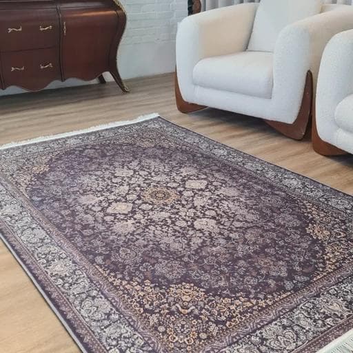 فرش چاپی فرشینه برند قالیوا مخمل هازان طرح تیره شکلاتی L387(پس کرایه)