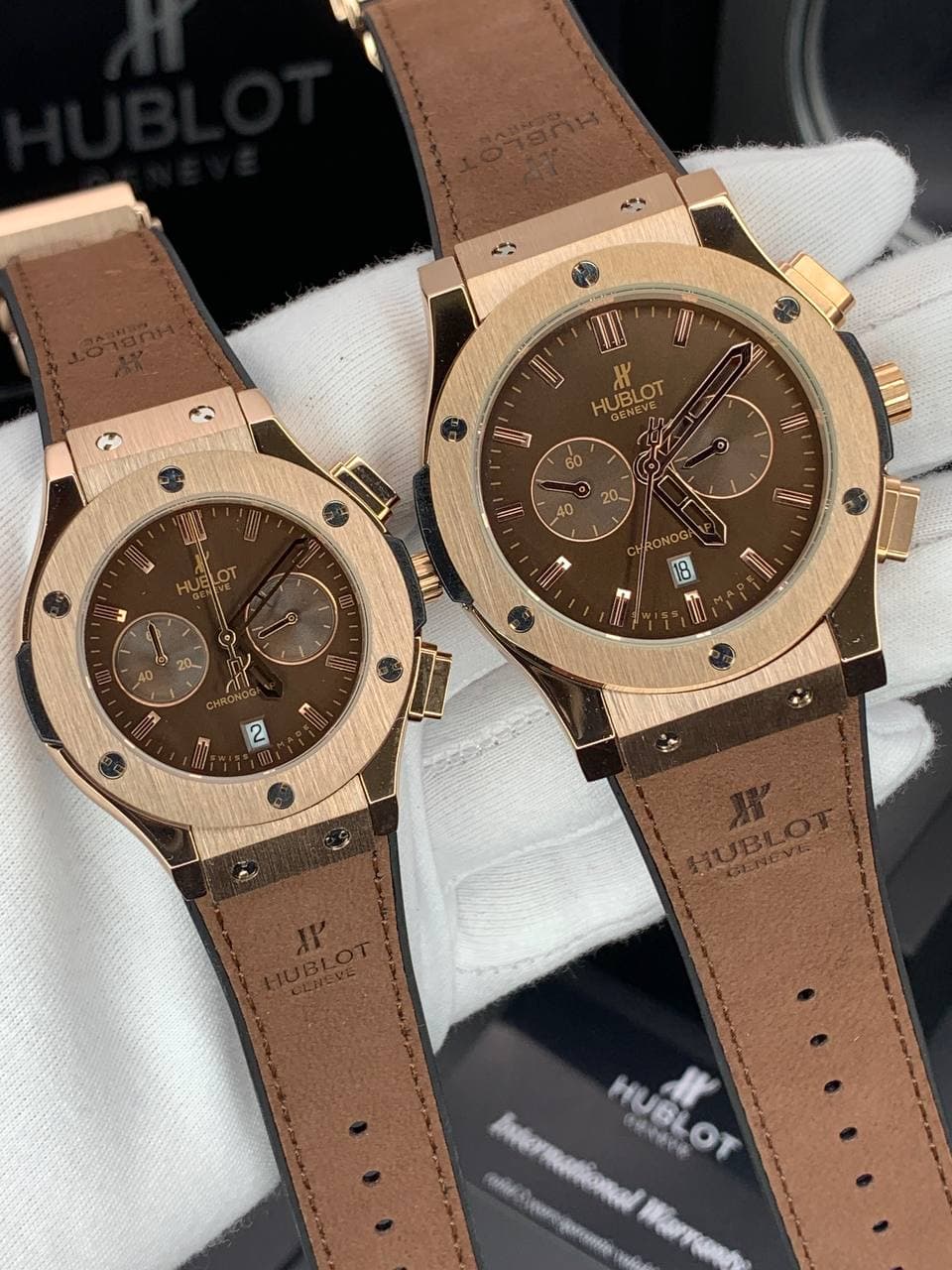 ساعت مچی ست هابلوت كرنوگراف رزگلد صفحه قهوه ای Hublot