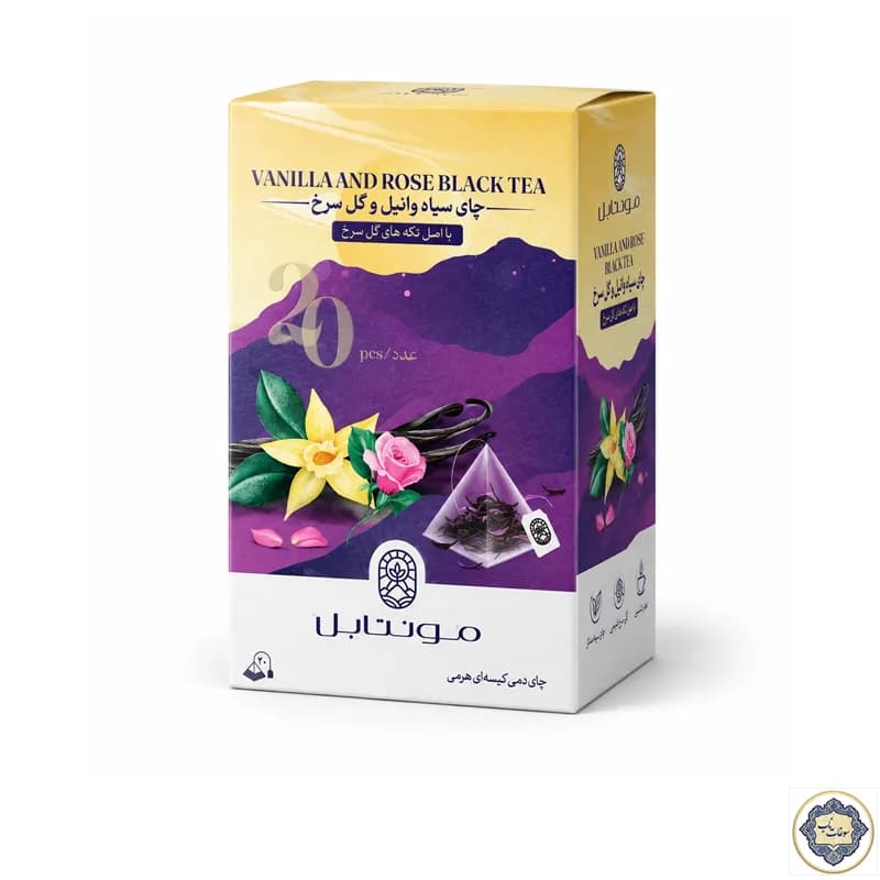 چای سیاه وانیل و گل سرخ کیسه ای دمی هرمی مونتابل – 20 عدد