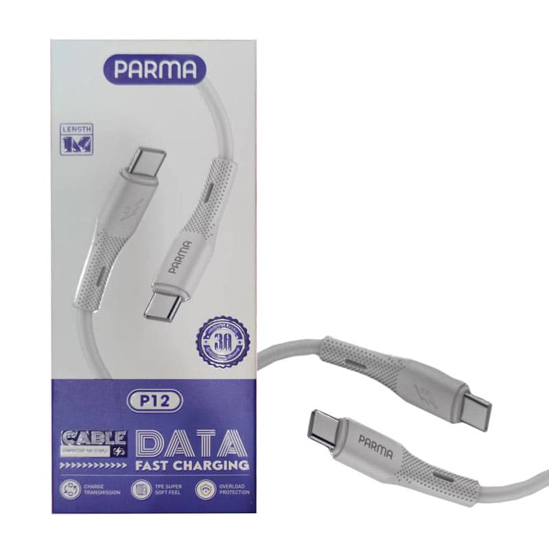 کابل شارژ و دیتا دو سر Type C سوپر فست سیلیکونی 1متری Parma P12 3A