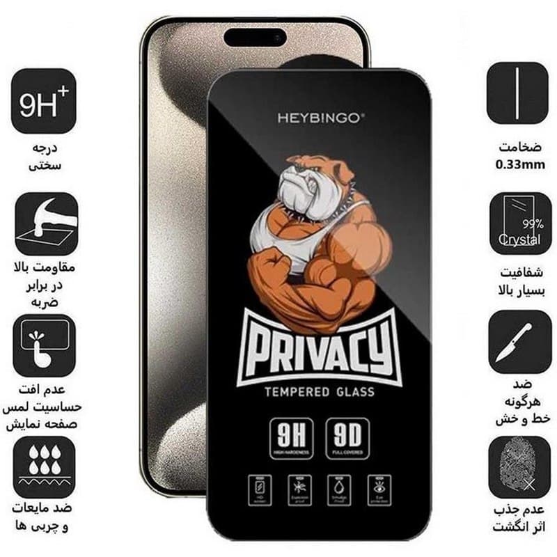 گلس محافظ صفحه نمایش حریم شخصی (پرایویسی) مدل Privacy Hey Bingo مناسب برای گوشی موبایل اپل iPhone 14 Pro max — تصویر ۲