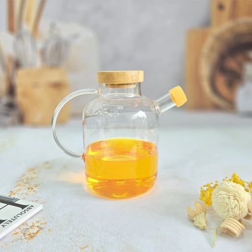 جاروغنی شیشه ای طرح استوانه درب بامبو