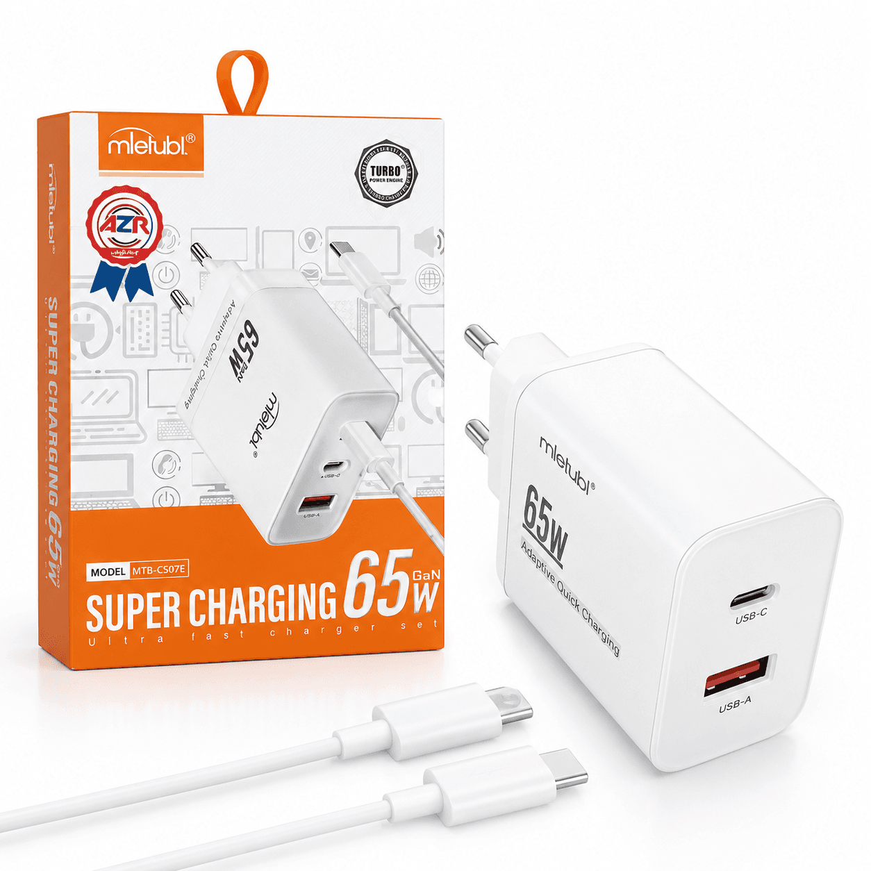 شارژر دیواری 65 وات GaN ملتوبل مدل MTB-CS07E به همراه کابل USB-C