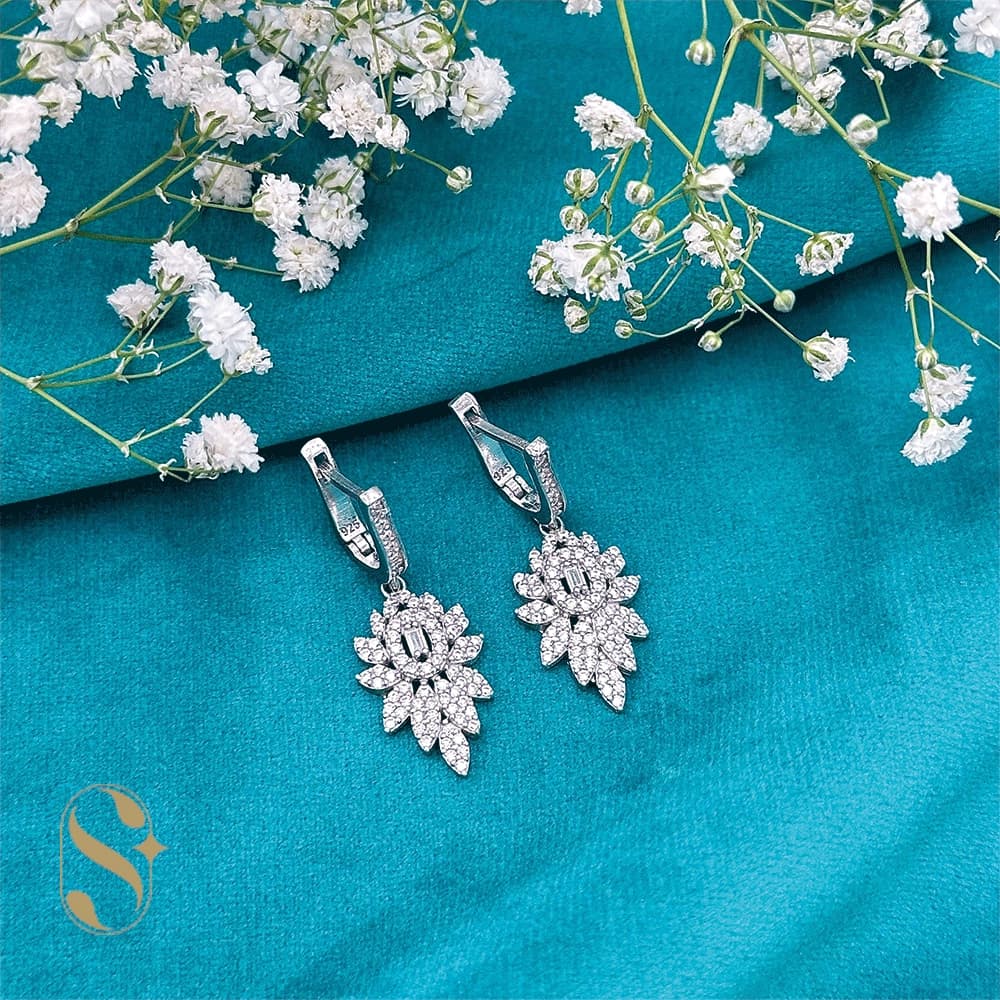 گوشواره نقره زنانه طرح جواهری کد SilverSet-G551 — تصویر ۳