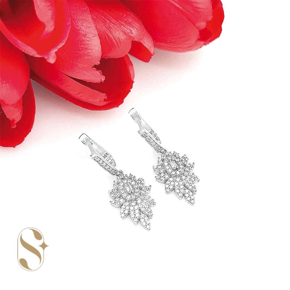 گوشواره نقره زنانه طرح جواهری کد SilverSet-G551
