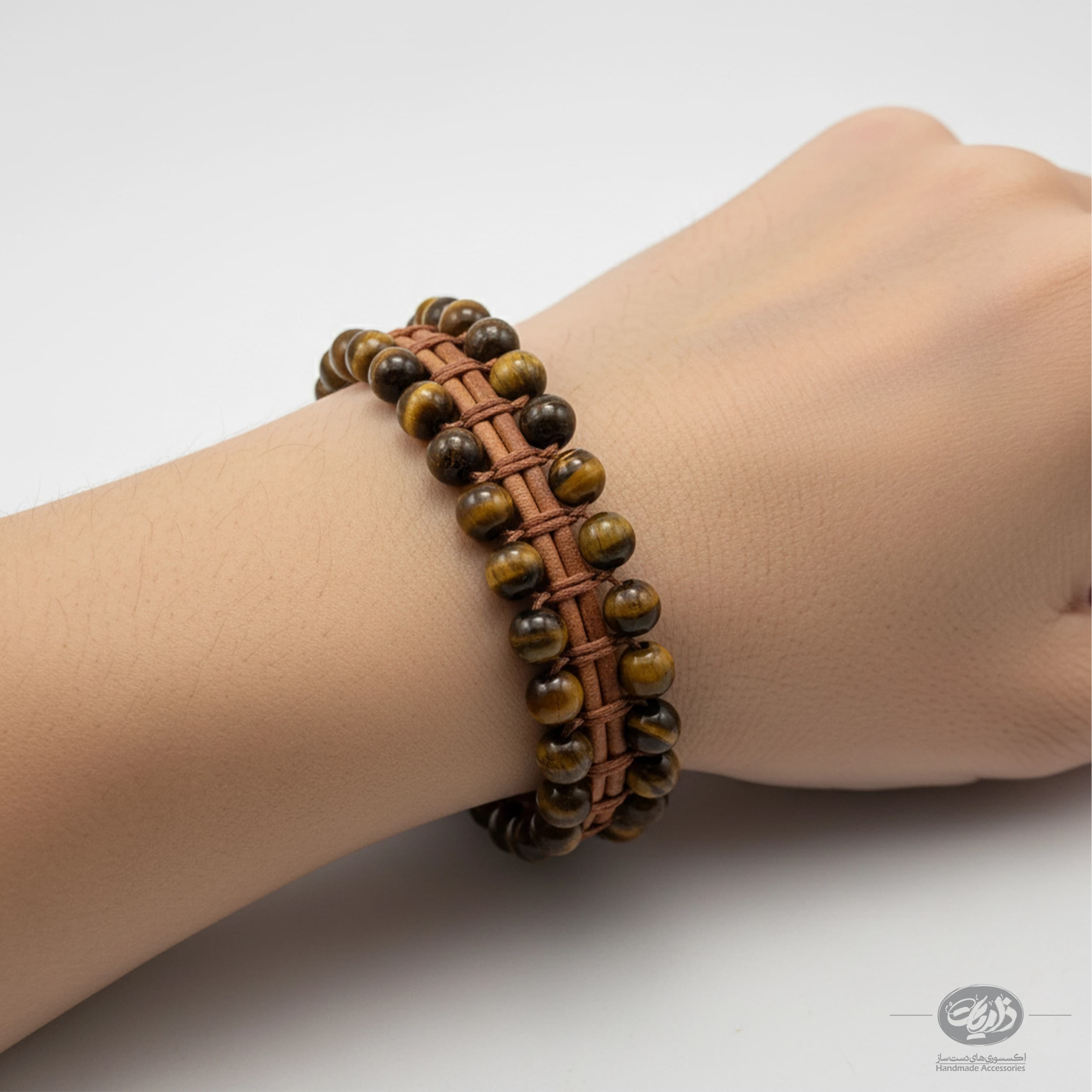دستبند سنگ چشم ببر و چرم طبیعی ذاریات مدل شکارچی (HUNTER)