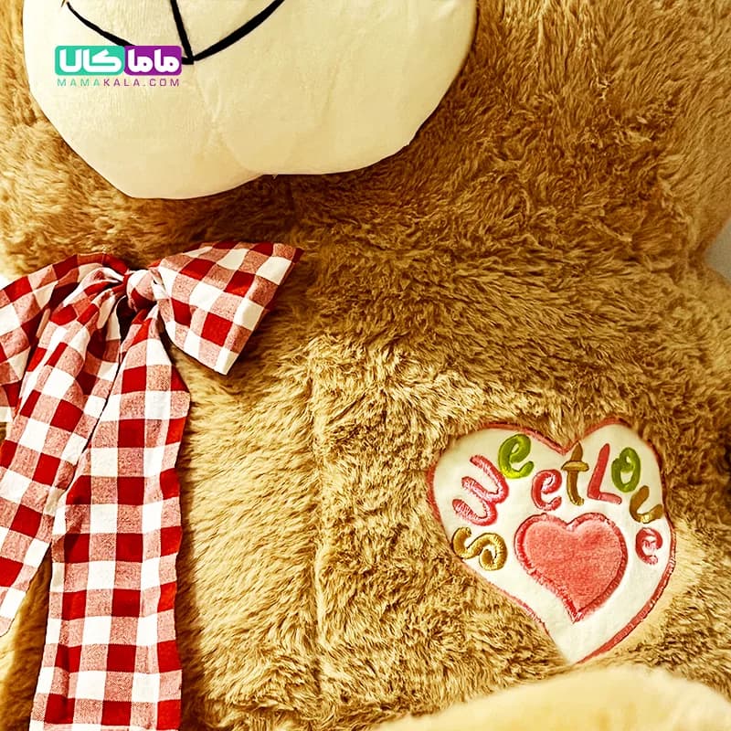 عروسک خرس سایز بزرگ مدل پاپیون دار قهوه ای 100 سانتیمتر — تصویر ۷