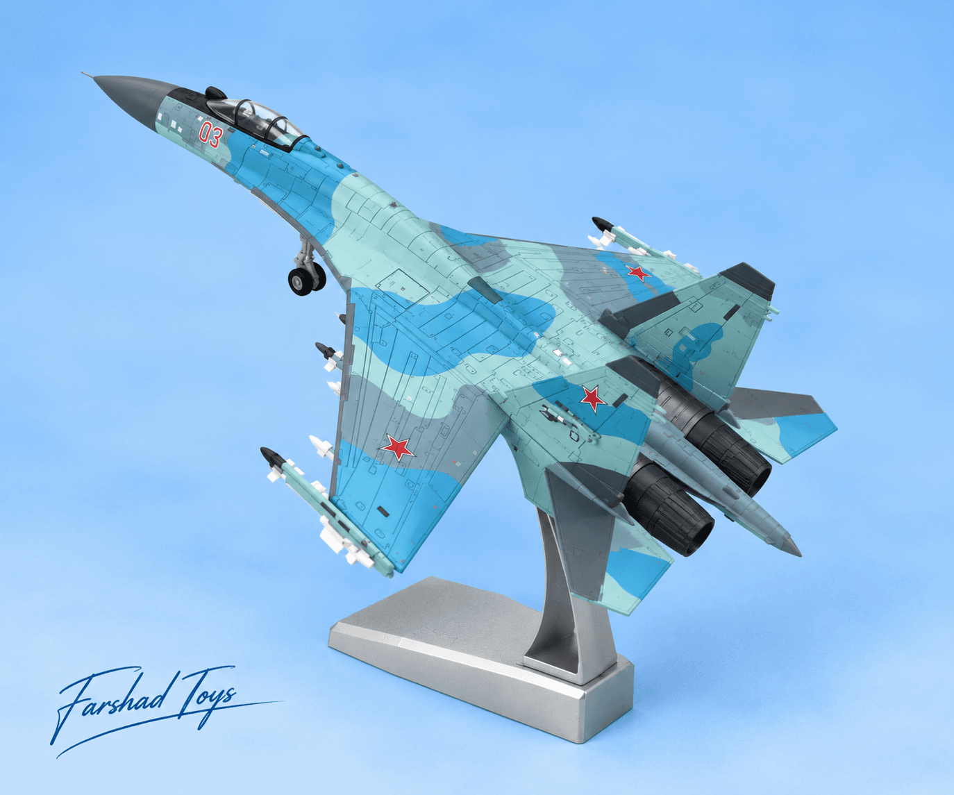 ماکت فلزی جنگنده Sukhoi Su-35S شماره 04 Blue Camouflage مقیاس 1:100 — تصویر ۲