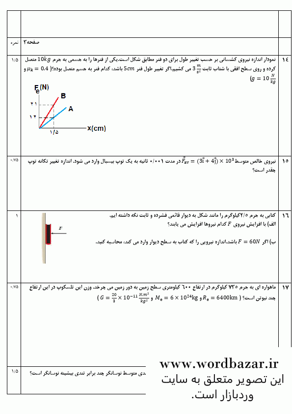 نمونه سوال فیزیک دوازدهم تجربی نوبت اول سری دوم در قالب ورد و قابل ویرایش — تصویر ۵