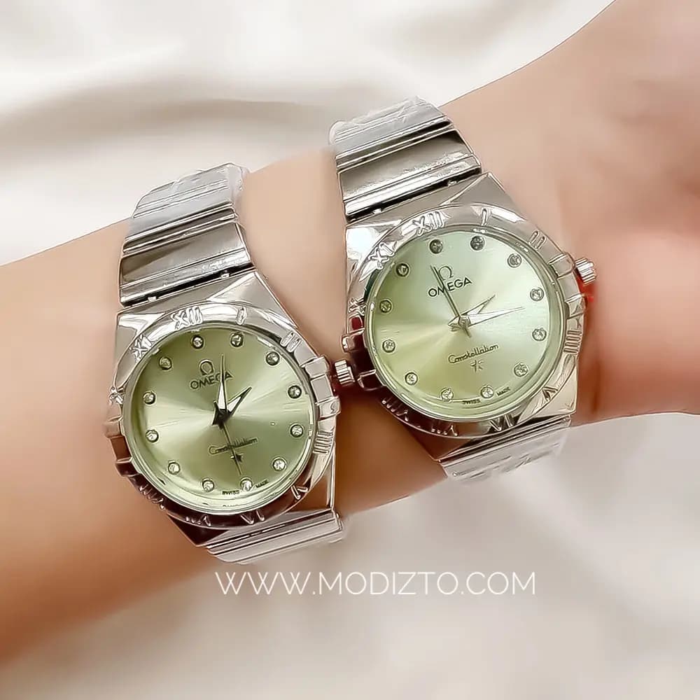 ساعت مچی زنانه امگا Omega کانسیلیشن مدل عدد نگینی صفحه سبز شاینی — تصویر ۴
