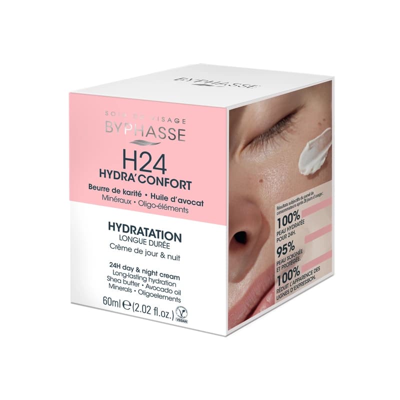 کرم روز و شب آبرسان 24 ساعته بایفاس Byphasse مدل H24 Hydra’Confort | حجم 60 میلیلیتر