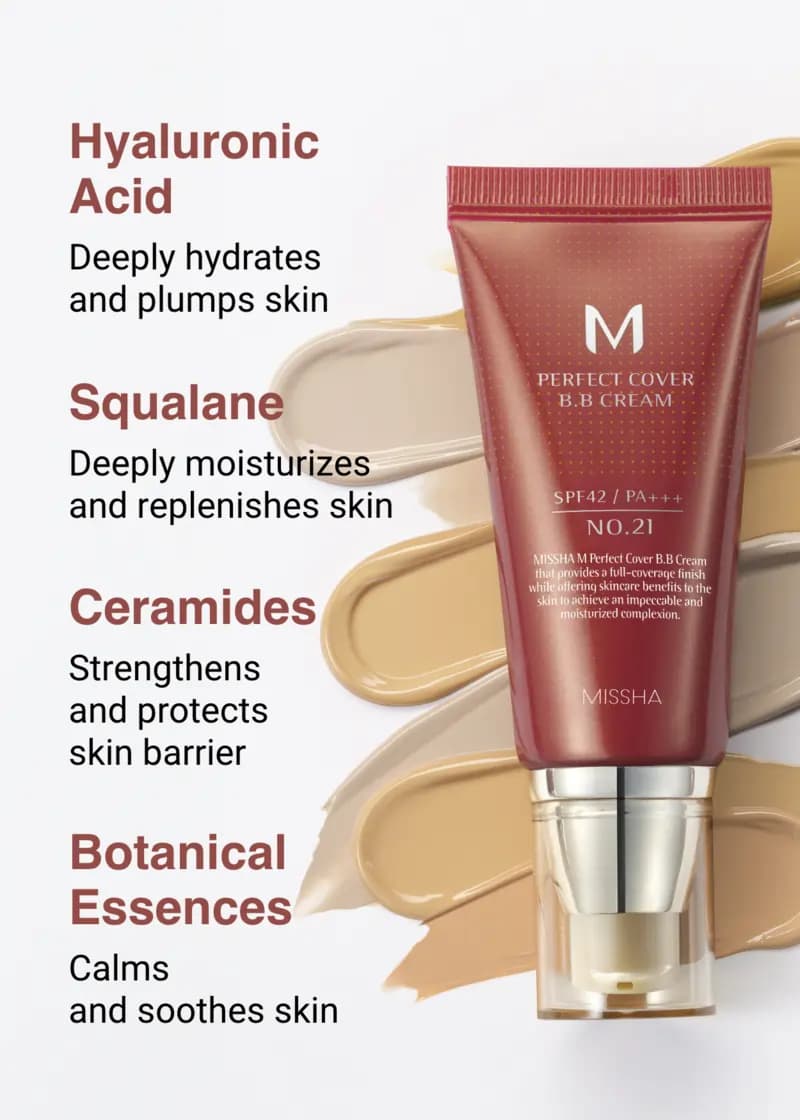 بی بی کرم میشا Misha مدل M Perfect Cover – با +SPF 42 و +++PA | حجم 50 میلیلیتر — تصویر ۴
