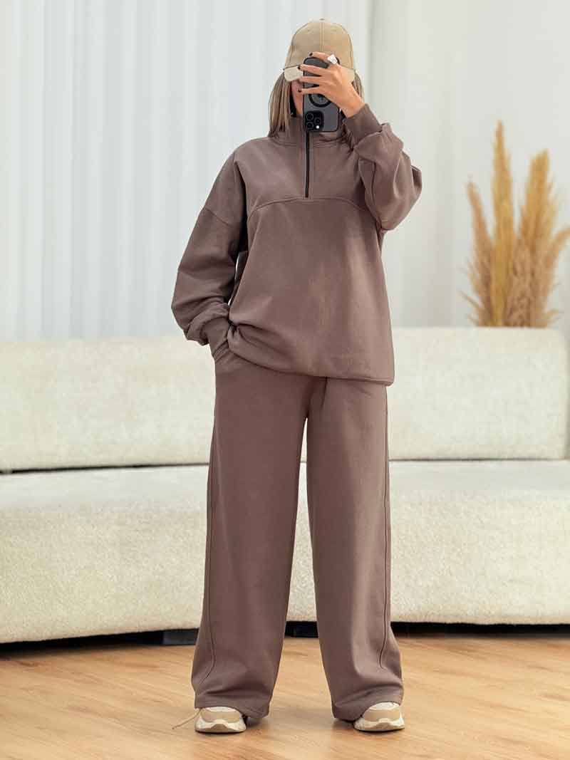 ست دورس نیم زیپ و شلوار نیلوفر کد 7567