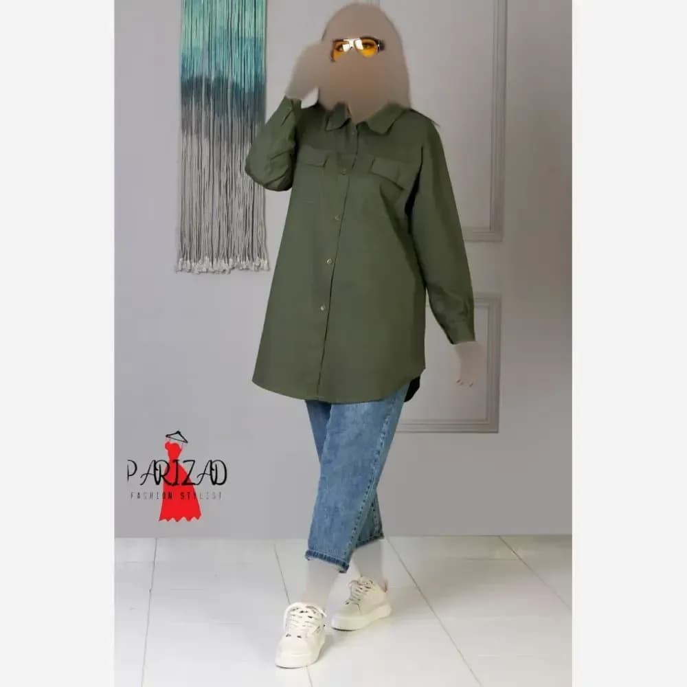مانتو زنانه کتان اداری قد 85 سانت سایز بزرگ — تصویر ۱۲