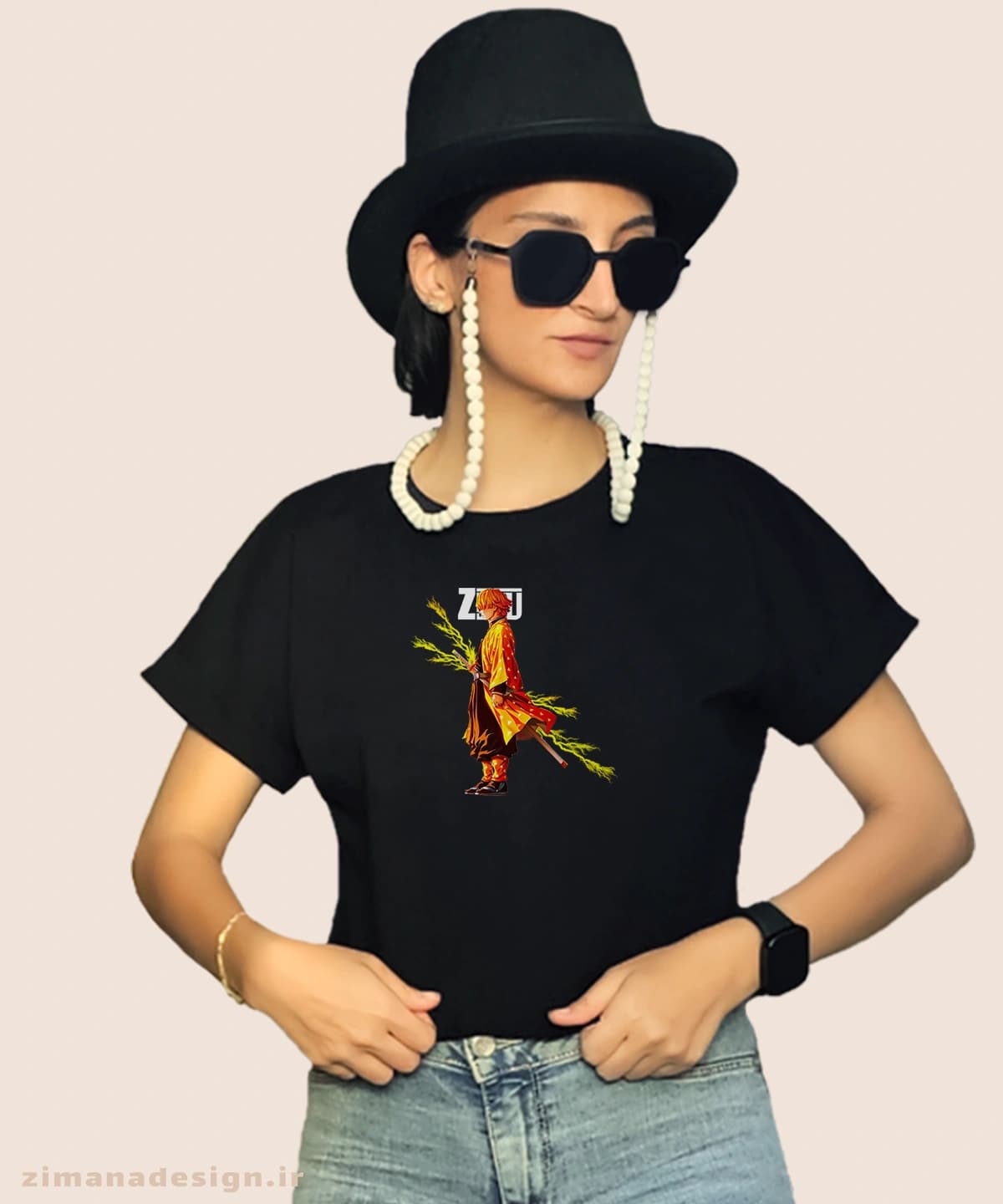 کراپ زنانه طرح شیطان کش شخصیت زنیتسو کد 964 — تصویر ۴