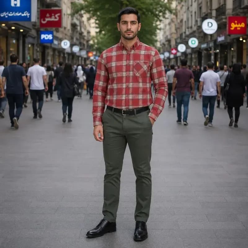 پیراهن آستین بلند مردانه نخی چهارخانه قواره آزاد جنس نخ پنبه — تصویر ۸