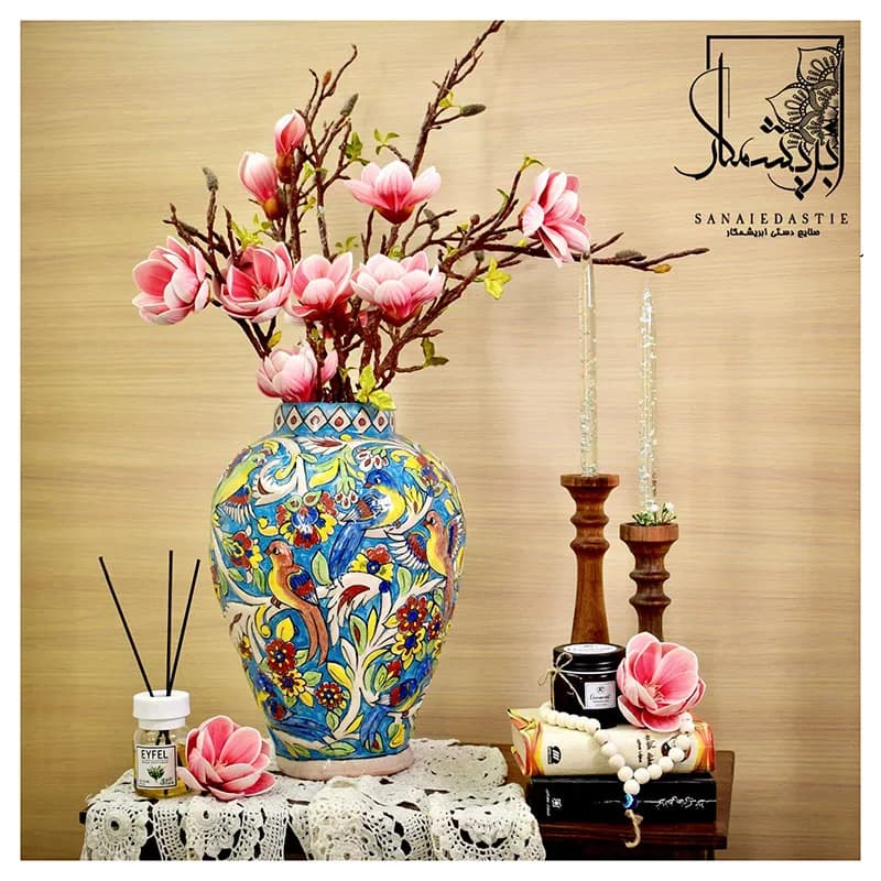 گلدان رومیزی هفترنگ (زمینه فیروزهای)