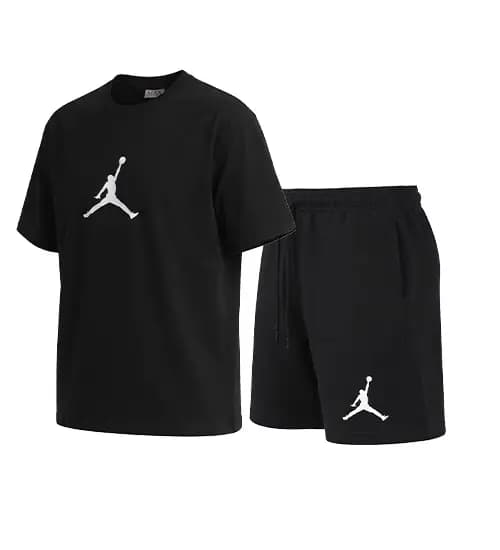 ست تیشرت و شلوارک مردانه باکسی طرح دار نخ پنبه مشکی Jordan مدل 50759