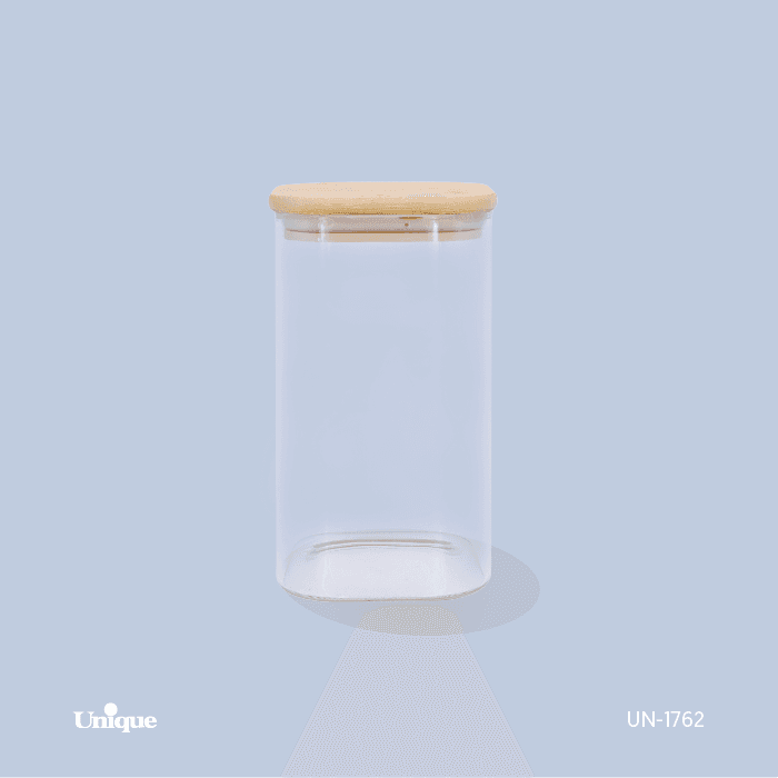 بانکه شیشه ای درب چوبی مربع 17 سانت کد UN-1762