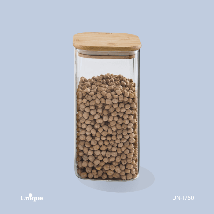 بانکه شیشه ای درب چوبی مربع 20 سانت UN-1760