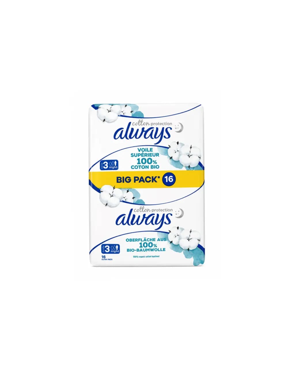 نوار بهداشتی شب آلویز Always Cotton Protection سایز 3 بسته 16 عددی (آلمان)