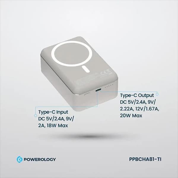 پاوربانک پاورولوژی مدل Magsafe Aluminum کد PP081 ظرفیت 30000 میلی آمپر ساعت — تصویر ۳