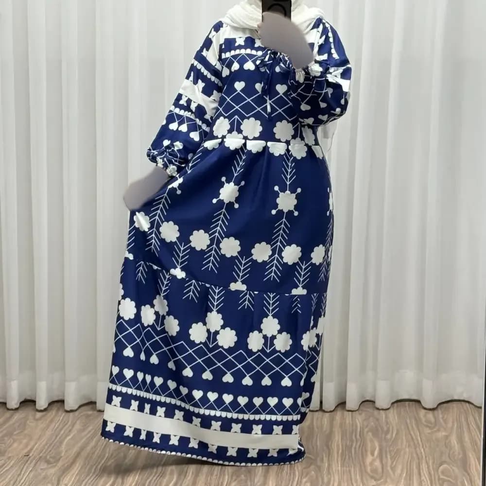 پیراهن فلور بوگاتی مدل گوله برفی فری سایز تا 48 چهارفصل شیک و راحت بدون چروک و سایه اندازی بند کمر قابل تنظیم زنانه و دخترانه — تصویر ۸