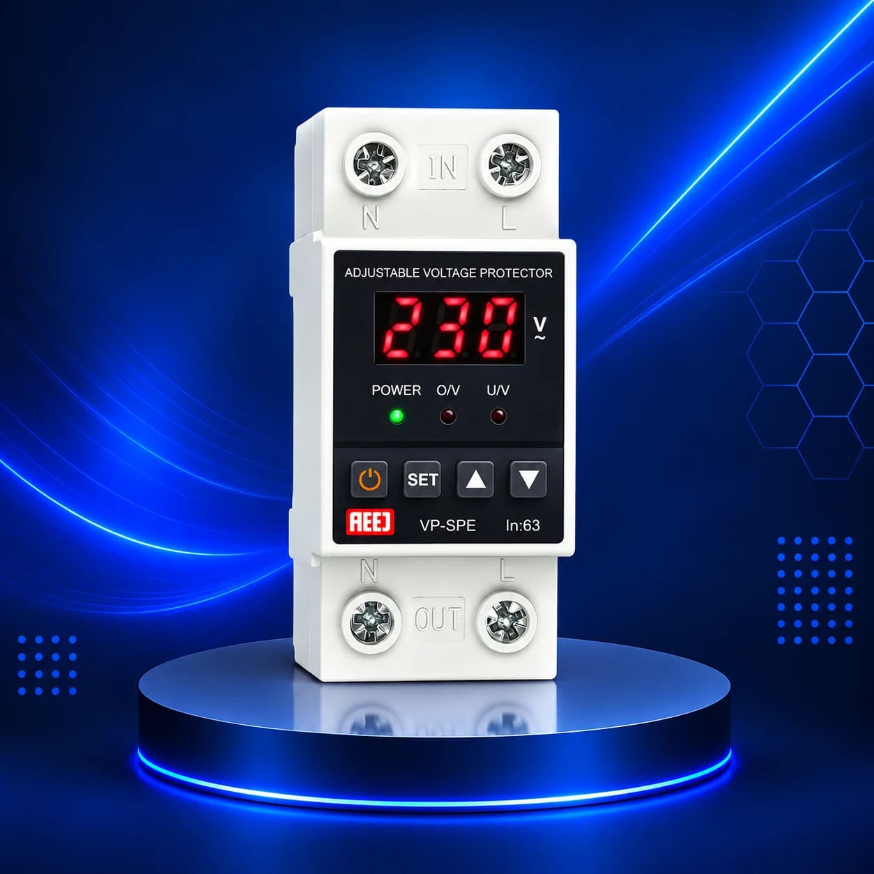محافظ ولتاژ تک فاز ۶۳ آمپر AEEJ مدل CVP-SPE63
