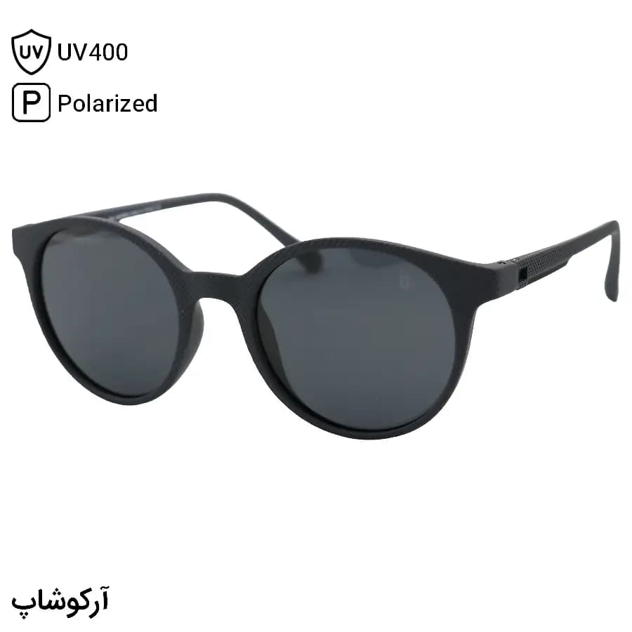 عینک آفتابی OGA MOREL با فریم طوسی مات، شکل گرد، دسته طوسی و مشکی، لنز دودی تیره و پلاریزه مدل 78052