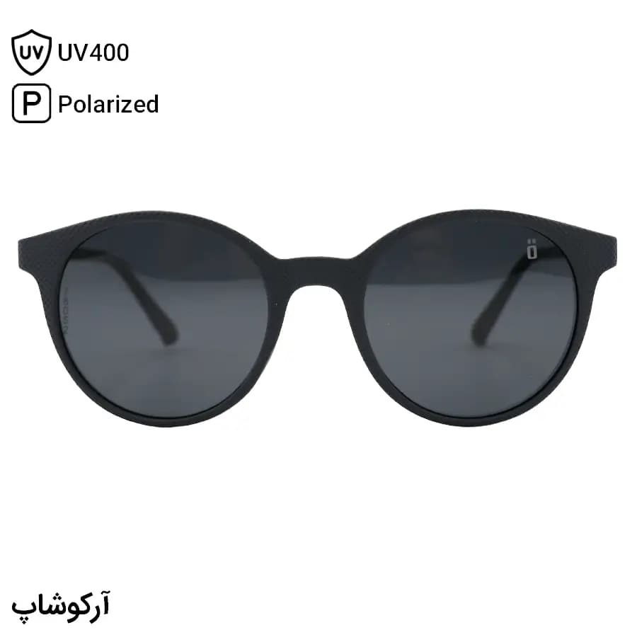 عینک آفتابی OGA MOREL با فریم طوسی مات، شکل گرد، دسته طوسی و مشکی، لنز دودی تیره و پلاریزه مدل 78052 — تصویر ۲