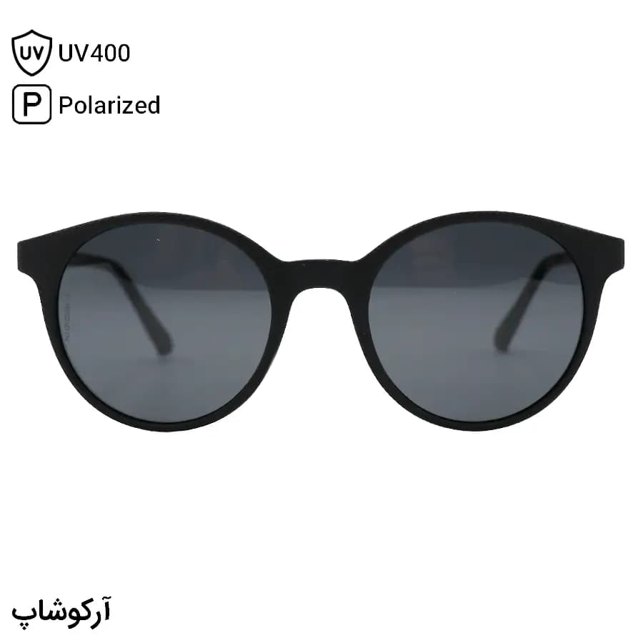 عینک آفتابی OGA MOREL با فریم مشکی مات، شکل گرد، دسته مشکی و قرمز، لنز دودی تیره و پلاریزه مدل 78052 — تصویر ۲