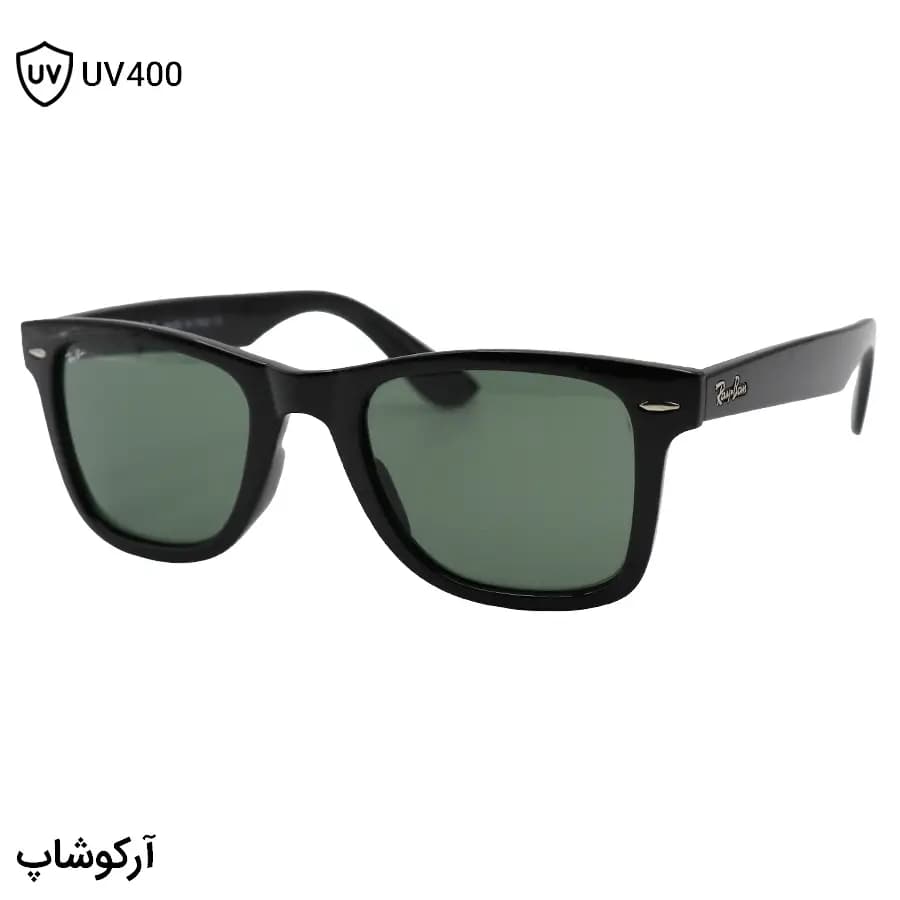 عینک آفتابی Ray-Ban با فریم شکل ویفرر، رنگ طوسی براق، لنز جنس شیشه و دودی تیره مدل RB4340 — تصویر ۹