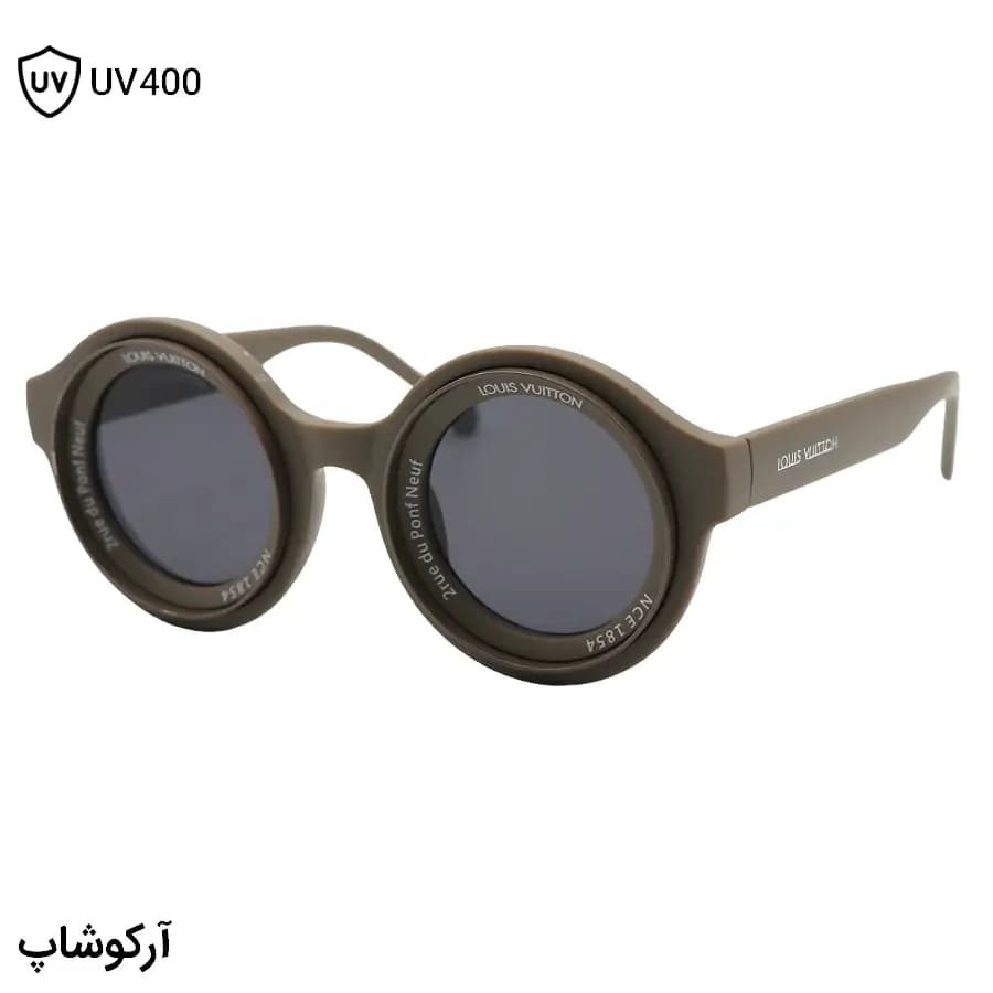 عینک آفتابی فانتزی لویی ویتون با فریم شکل گرد، رنگ قهوهای تیره و مات و لنز دودی تیره مدل 6191