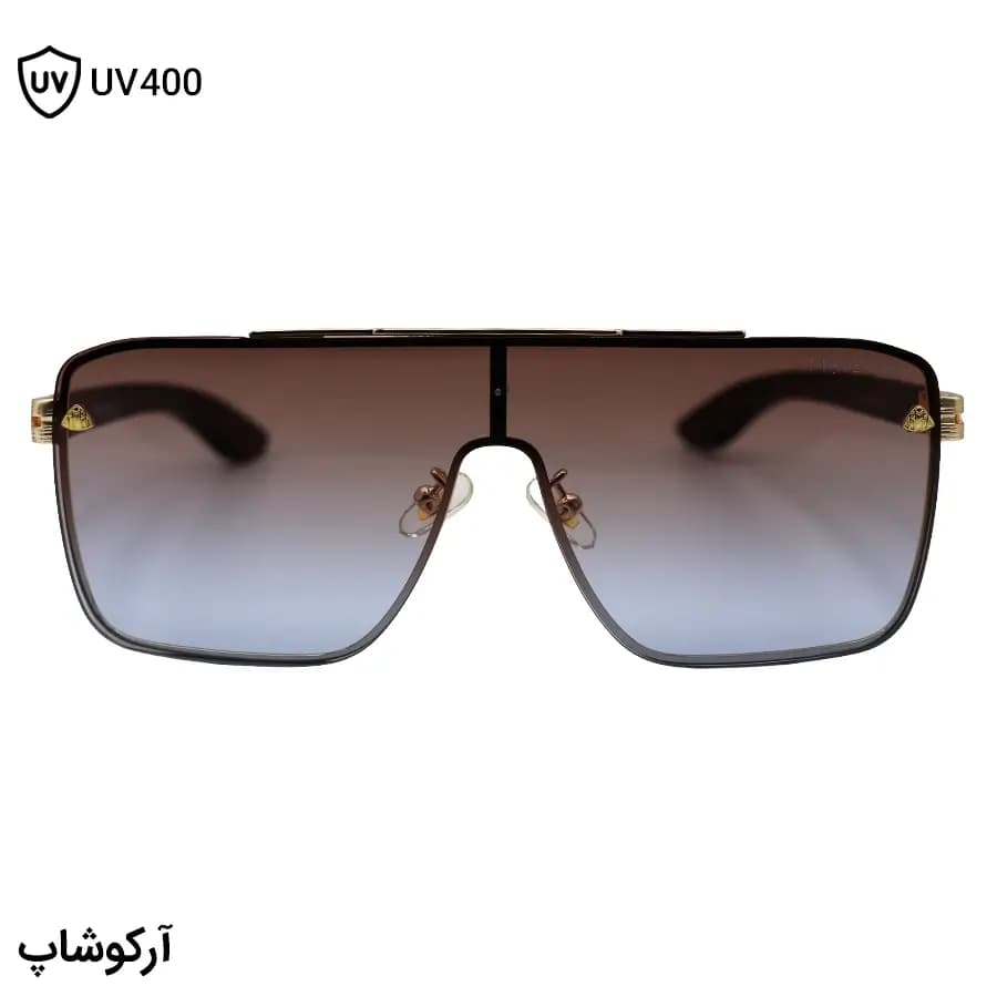 عینک آفتابی میباخ با فریم طلایی رنگ، شکل مربعی، طرح یکسره و لنز دو رنگ هایلایت مدل 23185 — تصویر ۳