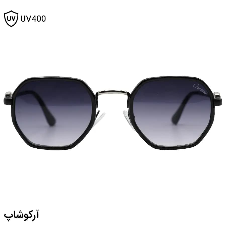 عینک آفتابی کارتیه با فریم رنگ مشکی براق، شکل چندضلعی و لنز دودی سایه روشن مدل C598 — تصویر ۲