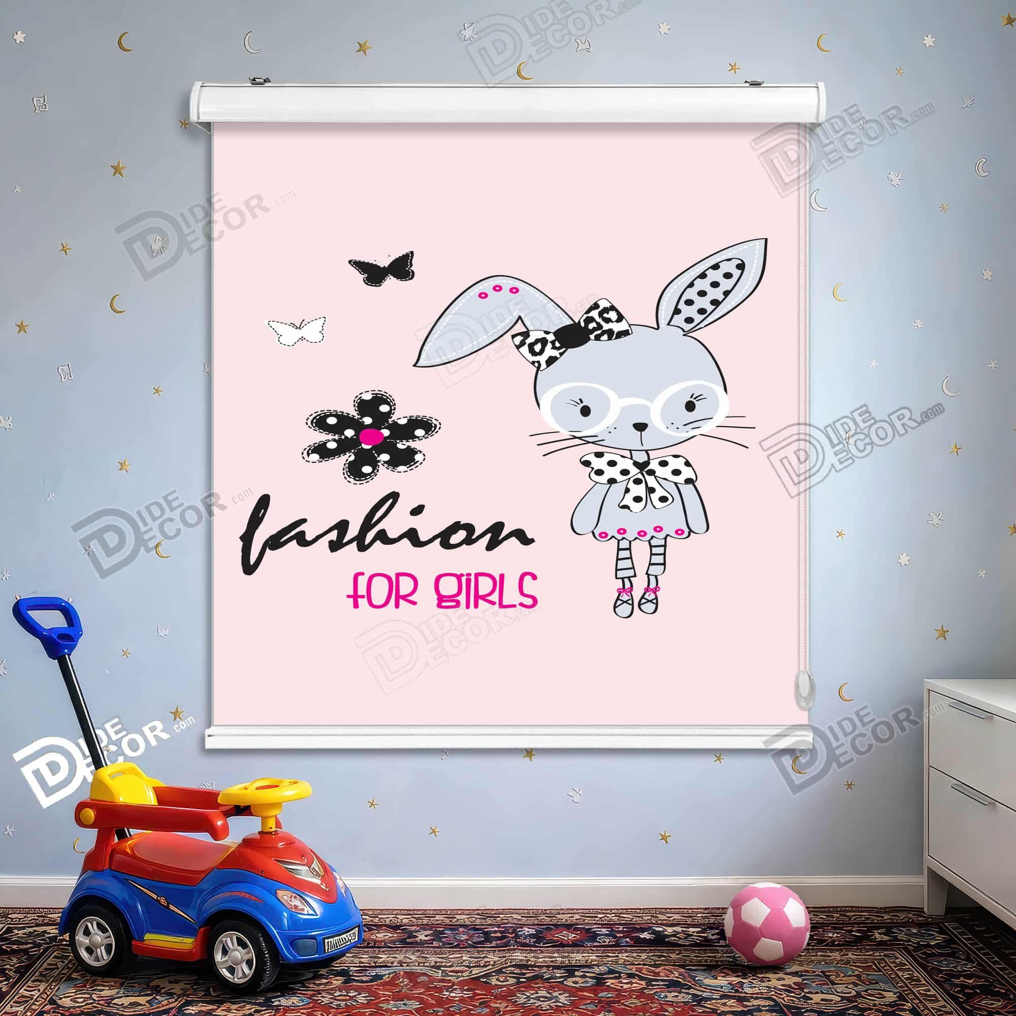پرده شید طرح کودک گربه کارتونی صورتی کد SK-101 — تصویر ۲
