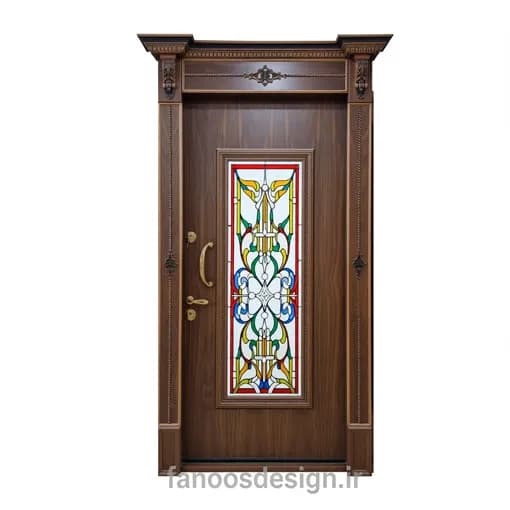درب ضد سرقت کلاسیک شیشه رنگی مدل کلاسیک تاجدار کد 30391