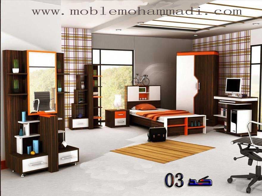 سرویس خواب جوان و نوجوان کد03 شامل تخت-کمد-دکور-میز آرایش-میزکامپیوتر
