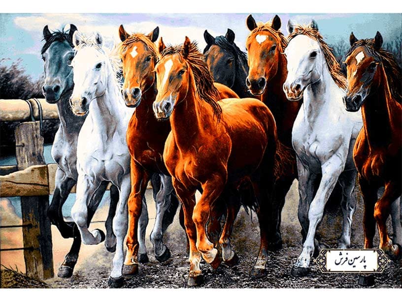نخ و نقشه تابلو فرش طرح گله اسب جدید – کد NH3563