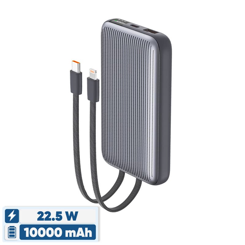 پاوربانک 22.5 وات انرجایزر مدل UE10091PQ ظرفیت 10000 میلیآمپرساعت به همراه دو کابل متصل USB-C و لایتنینگ