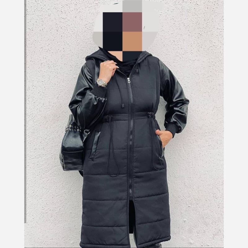 کاپشن زنانه آستین چرم کد 91