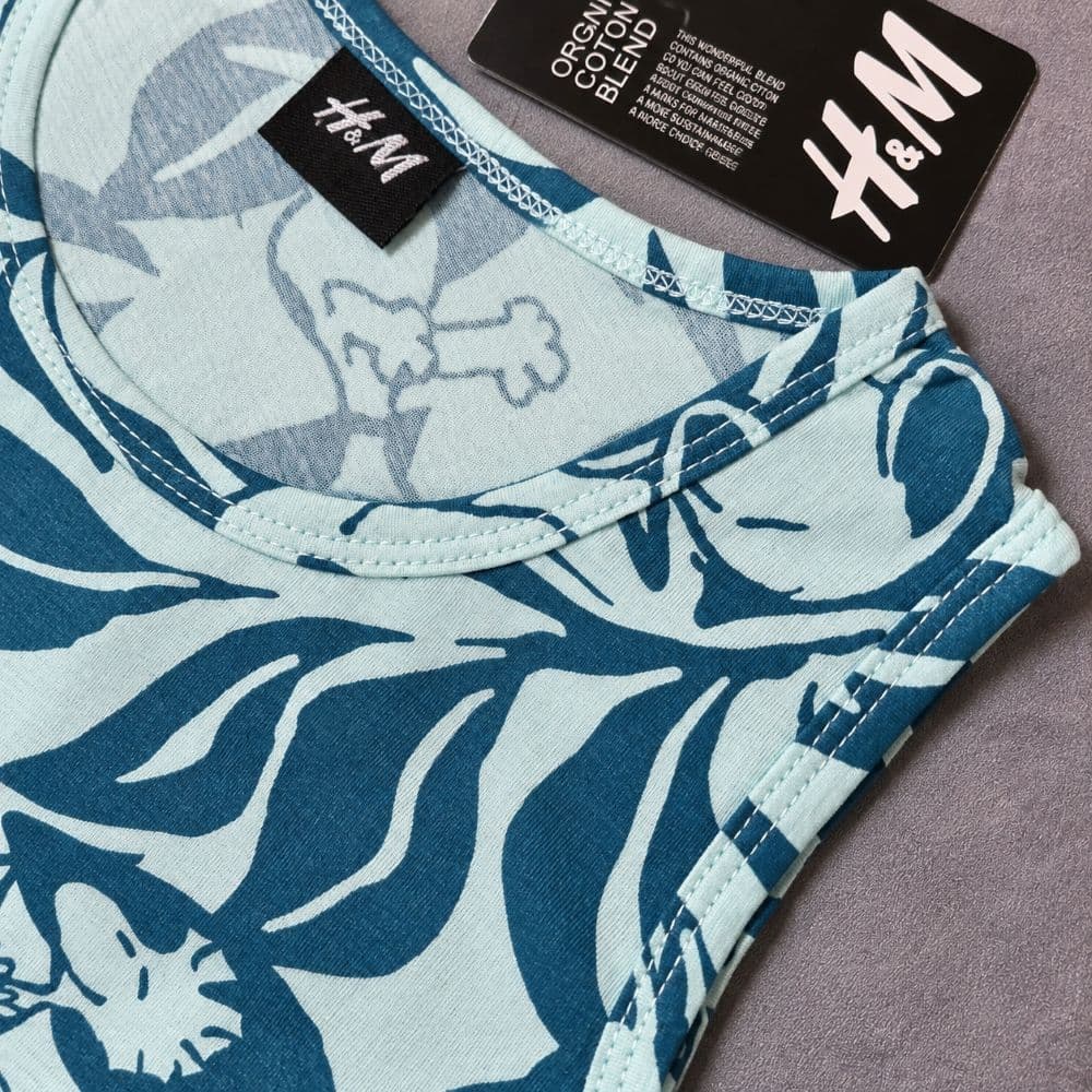 ست تاپ و شلوارک نخی سبز آبی برند H&M مدل اسنوپی سایز M کد 3414 — تصویر ۳