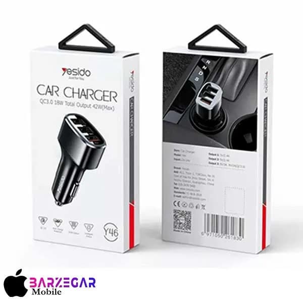 شارژر فندکی 3 پورت فست شارژ یسیدو Yesido Y46 — تصویر ۳