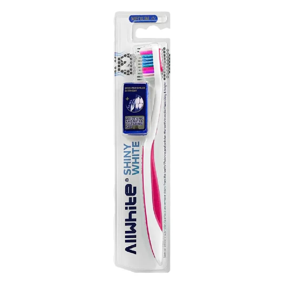 مسواک شاینی وایت مدیوم آل وایت با برس متوسط/All White Shiny White Medium Toothbrush