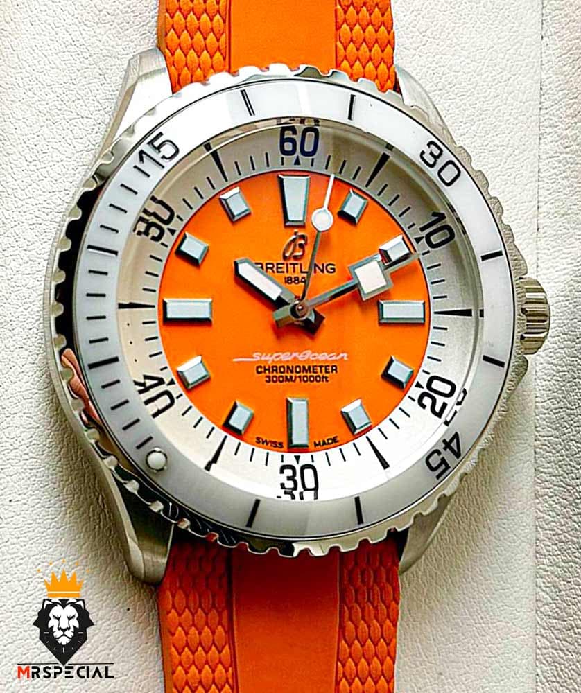 ساعت برایتلینگ مردانه اتوماتیک بند رابر نارنجی صفحه نارنجی Breitling Super Ocean 02012 — تصویر ۴